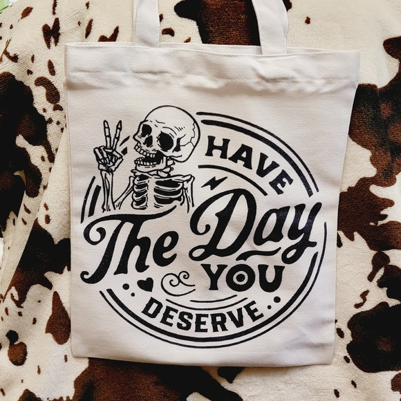 Skull Have The Day You Deserve Canvas Tote Bag - Picture 5 of 7